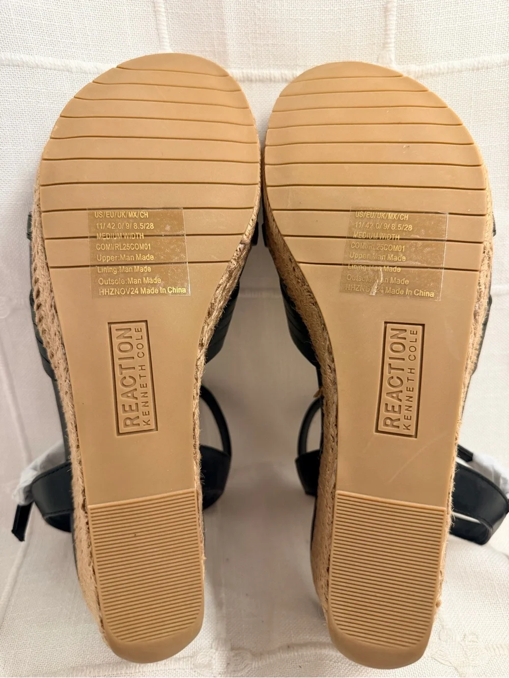 Kenneth Cole Reaction Comi Black Espadrille Wedge Sandals Size 11M NEW